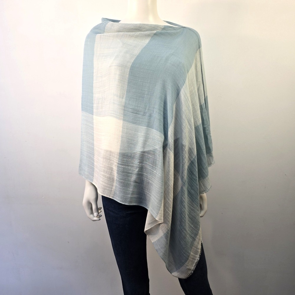 J. Jill Scarf Layering Wrap Lightweight One Size Blue Plaid Boho Cotton Viscose
